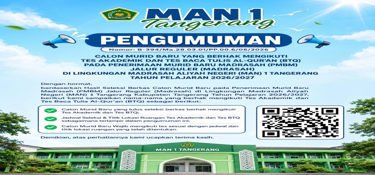 PENGUMUMAN PMBM JALUR REGULER (MADRASAH) TAHUN PELAJARAN 2026/2027